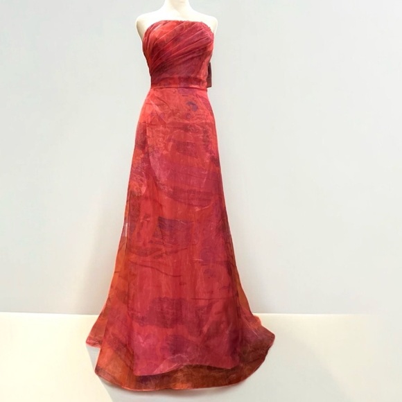 Rene Ruiz Strapless Draped Chiffon Gown